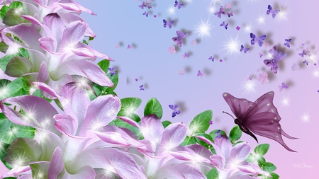 Lily Lavender - scatter, lilies, lavender, summer, butterflies, butterfly, spring, lily