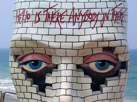 Is There Anybody Out There? - eyes, pinkfloyd, brick, wall