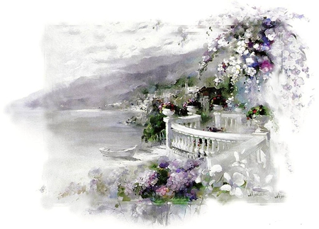 Willem Haenraets - painting, art, terrace, willem haenraets, flower