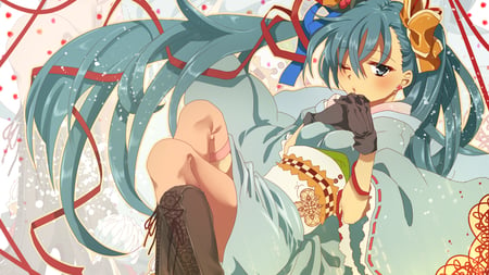 Hatsune Miku - pretty, artistic, twin tail, stunning, nice, program, leggings, hot, thighhighs, beauty, kimono, cg, white, cute, aqua eyes, culture, song, sexy, vocaloid, anime, yellow, blue, amazing, twintail, virutal, hatsune miku, music, aqua, stockings, red, art, idol, anime girl, beautiful, singer, girl, cool, tradtional, black, miku, awesome, diva, digital, aqua hair, thigh highs, hatsune, vocaloids