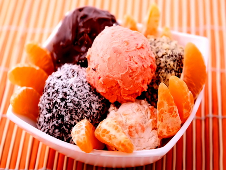 Sweets and orange - pieces, delicious, candies, fruit, yummy, dessert, sweets, orange