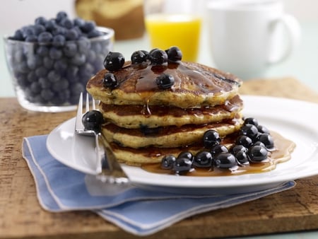 My morning breakfast - pancakes, delicious, food, blueberry, morning, tasty