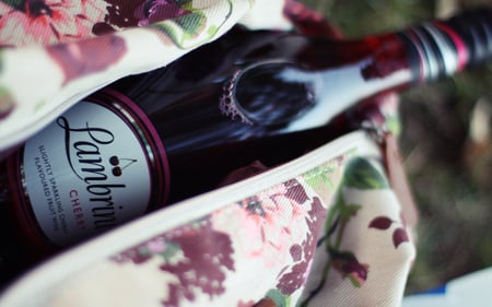 Cherry wine - drink, tasty, bottle, bag, cherry