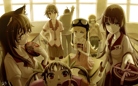 happy valentines day - love, friends, chocolate, bakemonogatari