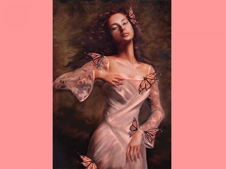 KISS OF BUTTERFLIES - dress, female, animals, butterflies