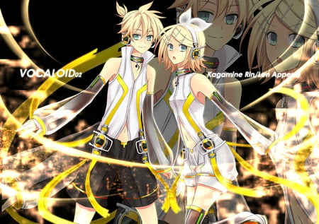 Kagamine Len & Rin - blonde hair, kagamine rin, vocaloid, blue eyes, kagamine len