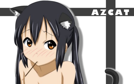 Azu-Nyaa - k-on, pocky, azusa, animal ears, black hair, blush, cat girl