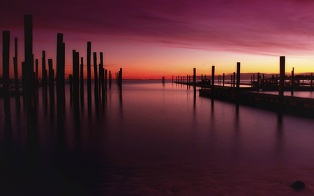 Harbor Sunset - colorful, sunset, beautiful, rich, lovely, dark