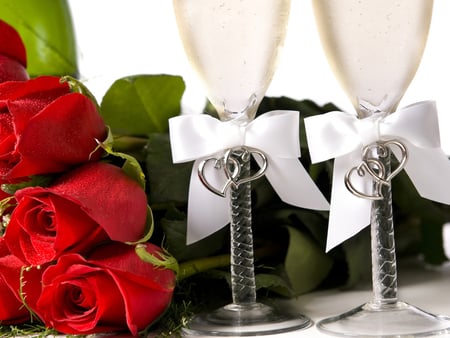 Wedding day - love, wedding, champagne, wine, rose, flower