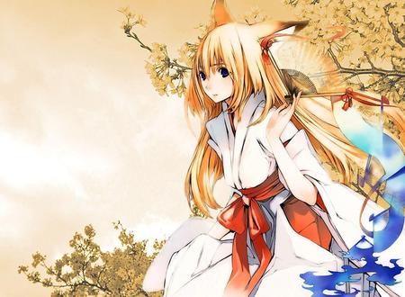 Kitsune - kitsune, anime, mystic, fox goddess, wagasa, miracle