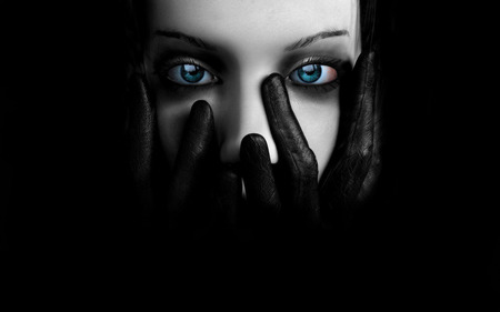 We are always watching - woman, hands, leather, blue, blue eyes