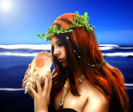 Ocean Princess - princess, ocean, abstract, girl, mermaid, shell, sea, fantasy