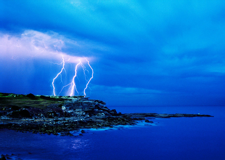 lighting landscape - storm, water, blue, lighting