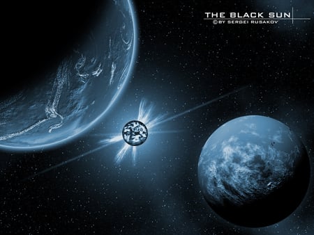 the black sun - black, space, stars planets, blue