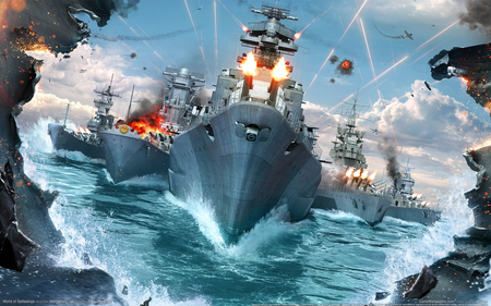 World of Battleships - ocean, battleships, video game, fire, hd, game, world of battleships, adventure, weapon, action, sea