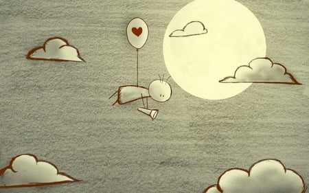 Searching for Love - love, flying, sky, sun, clouds, balloon