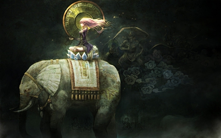 elephant ride - girl, animal, video games, fantasy, artistic