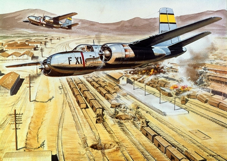 A26 Invader - invader, ww2, plane, antique, a26, painting, train, art, railroad, vintage, classic, railway, a-26, locamotive, douglas, drawing, airplane, world, war, wwii