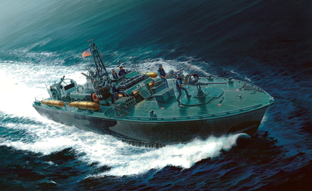 Elco 80' Torpedo Boat - PT 596 - navy, foot, water, boat, ship, pt596, torpedo, drawing, ocean, art, 80, pt, military, 596, elco, painting