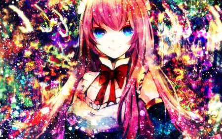 Vocaloid - Megurine Luka - luka, female, blue eyes, pink hair, music, red hair, abstract, vocaloid, megurine luka, cute, megurine