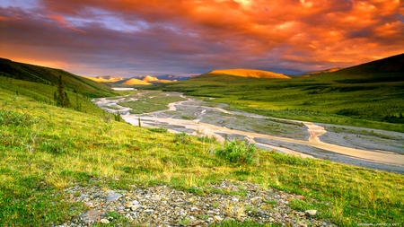 the dry river - clouds, river, landscapes, mountains, sunsets, sky