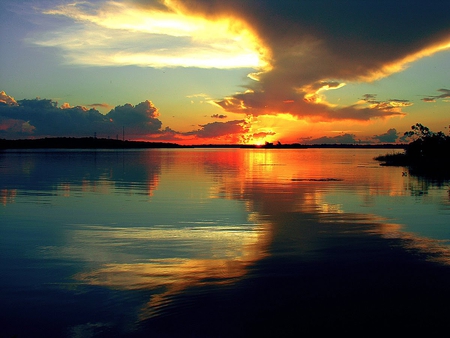 Sunset Guaira, Parana, Brazil - clouds, parana, reflections, guaira, iguazu river, rivers, beautiful, colors, sunsets, surface, nature, waters, brazil, sky