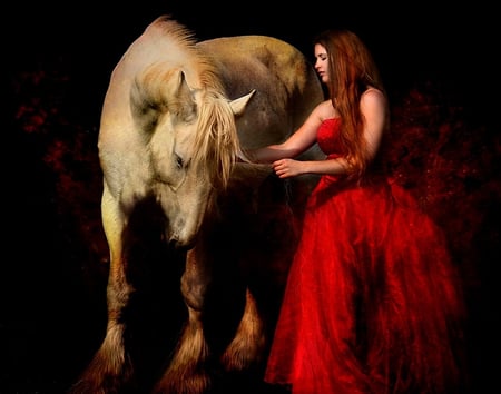 Lady-n-ride - white, sexy, girl, horse, red, dress