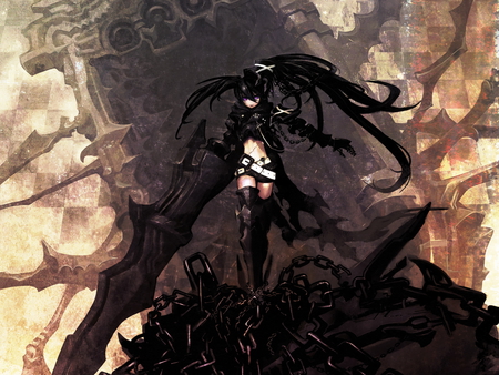 Insane Black Rock Shooter - anime, insane, girl, sword, dark, blade, black rock shooter, chains, weapon, insane black rock shooter