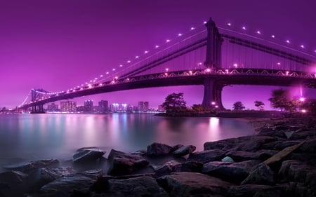 Bridge In New York - night, ocean, new york, bridge