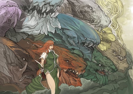 Bring Forth the Titans - hong, monsters, touhou, dragons, meiling