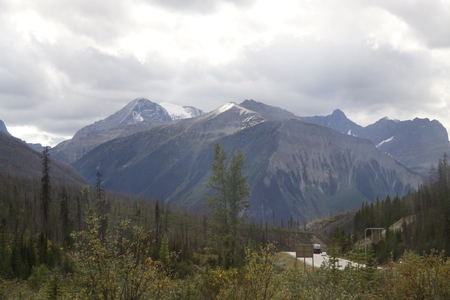 Mountains , Clouds , Trees , Banff - clouds, trees, photography, road, grey, white, nature, green, mountains