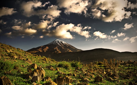 Snowy Peak - stone, sky, mountain, peak, rocks, nature, clouds, snow, snowy