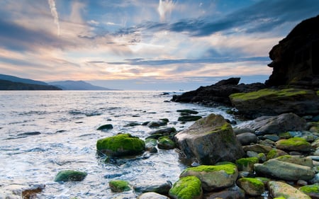 Beautiful Stone Beach - stone, blue, beach, beautiful, green, nice, sky