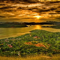 Sunset over the coastal town