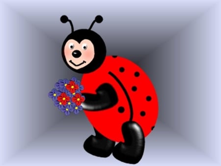 Ladybug and Flowers - flowers, cute, insect, ladybug