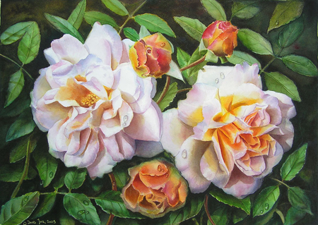 Ghislaine de Feligonde III - Roses - nature, painting, art, ghislaine de feligonde iii, pink, green, rose, flower