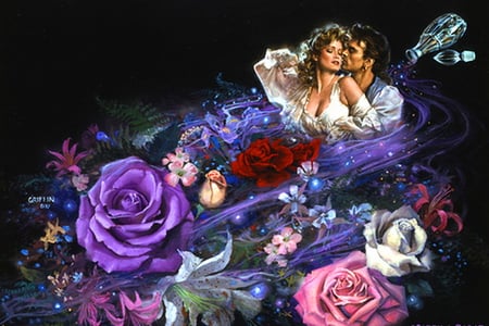 For Sandi - Love is in bloom - white, love, purple, couple, roses, pink, colors, flowers