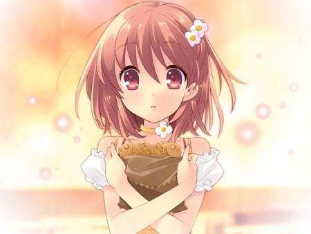 Flyable Heart - red eyes, flower, pretty, cute, girl, confused