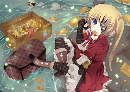 Pirate - jewlry, anime, pirate, treasure, girl, daimonds, gold, stocking