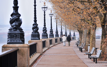 Promenade - nature, promenade, autumn, people, river