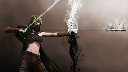 Archer - cgi, babe, warrior, fire, bow, arrow