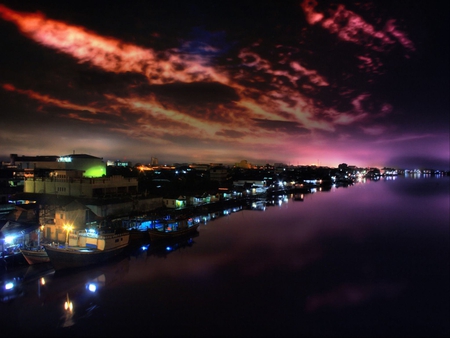 Beautiful Night - sky, ocean, pier, cloud, night, sea, dusk