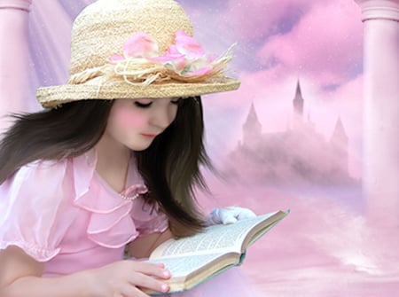 Reading - girl, book, pink, read