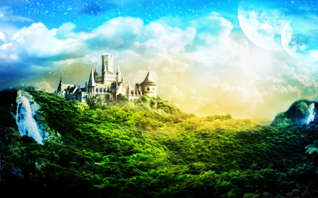 fantasy - nature, fantasy, castle, clouds