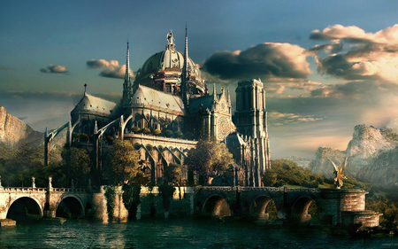 castle - nature, fantasy, castle, clouds