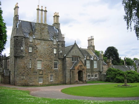 Lauriston Castle - house, stone, tower, beautiful, brick, grass, home, lauriston, edinburgh, classic, scotland, castle