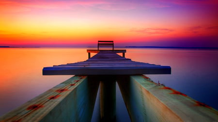 the multicoloured dock - beatiful, sea, lake, dock, peaceful, seascapes, sky, pier