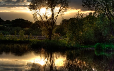 Twilight - quiet, sunset, nature, twilight, lake, sun, sky