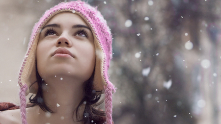 Snowing and snowing and snowing! - face, pretty, girl, female, snow, snowing, brunette, model