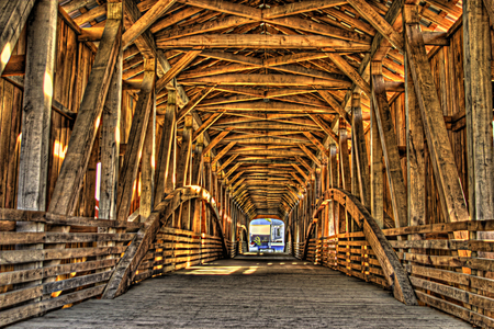 Bridge to Yesteryear - braces, covered, wood, covered bridge, old world, timbers, architecture, river, roof, amish, old, shelter, country, antique, bridge